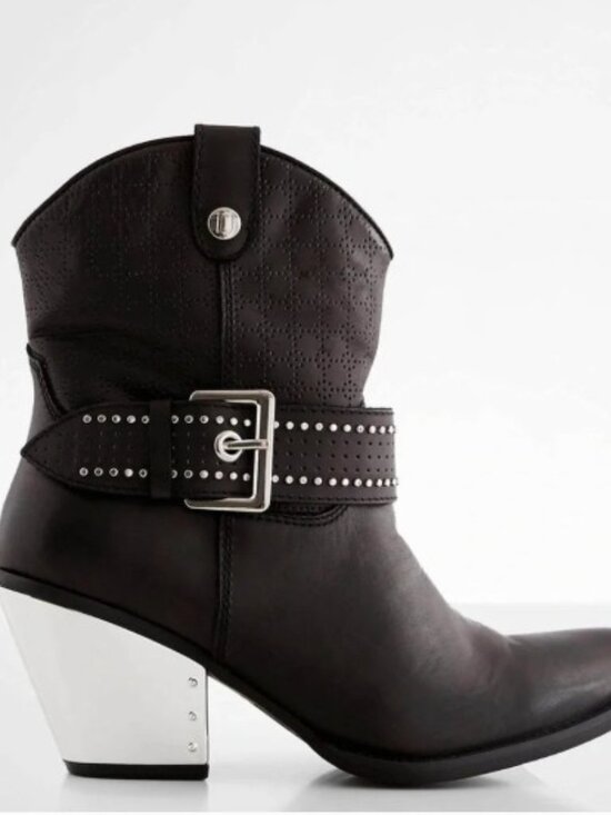 DINGO “Backstage” Black Leather Western Ankle Boot - Mirrored Heel Size 10
